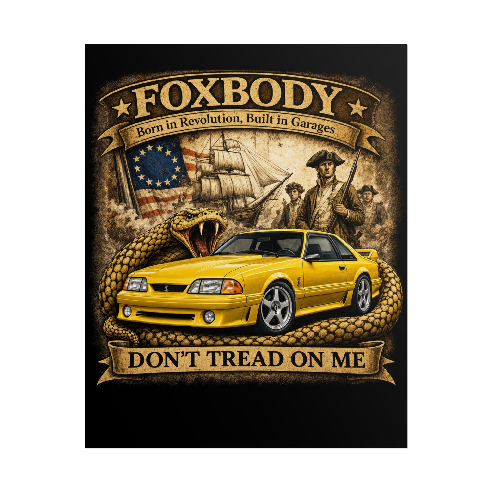 Foxbody Mustang Cobra Gadsden poster | Don't Tread On Me rolled poster