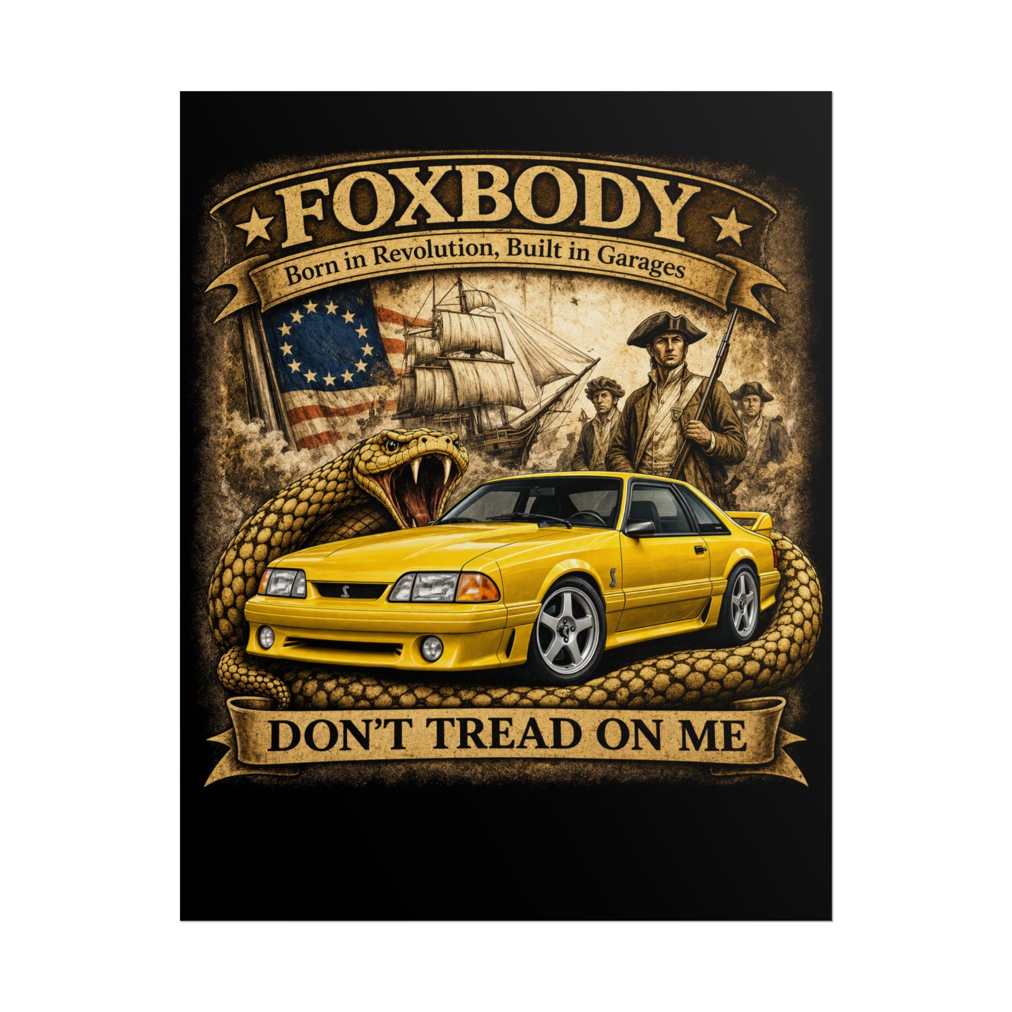Foxbody Mustang Cobra Gadsden poster | Don't Tread On Me rolled poster