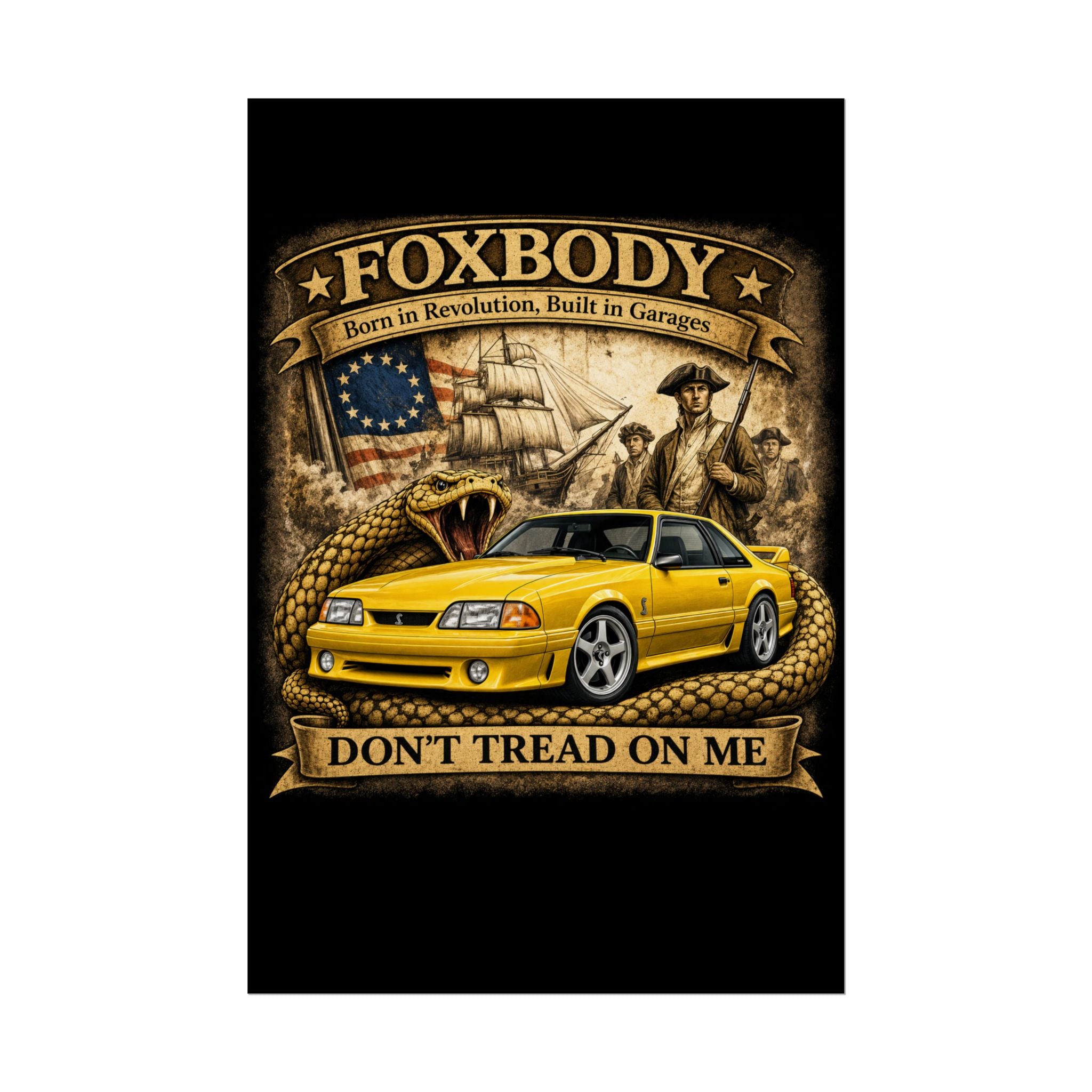 Foxbody Mustang Cobra Gadsden poster | Don't Tread On Me rolled poster