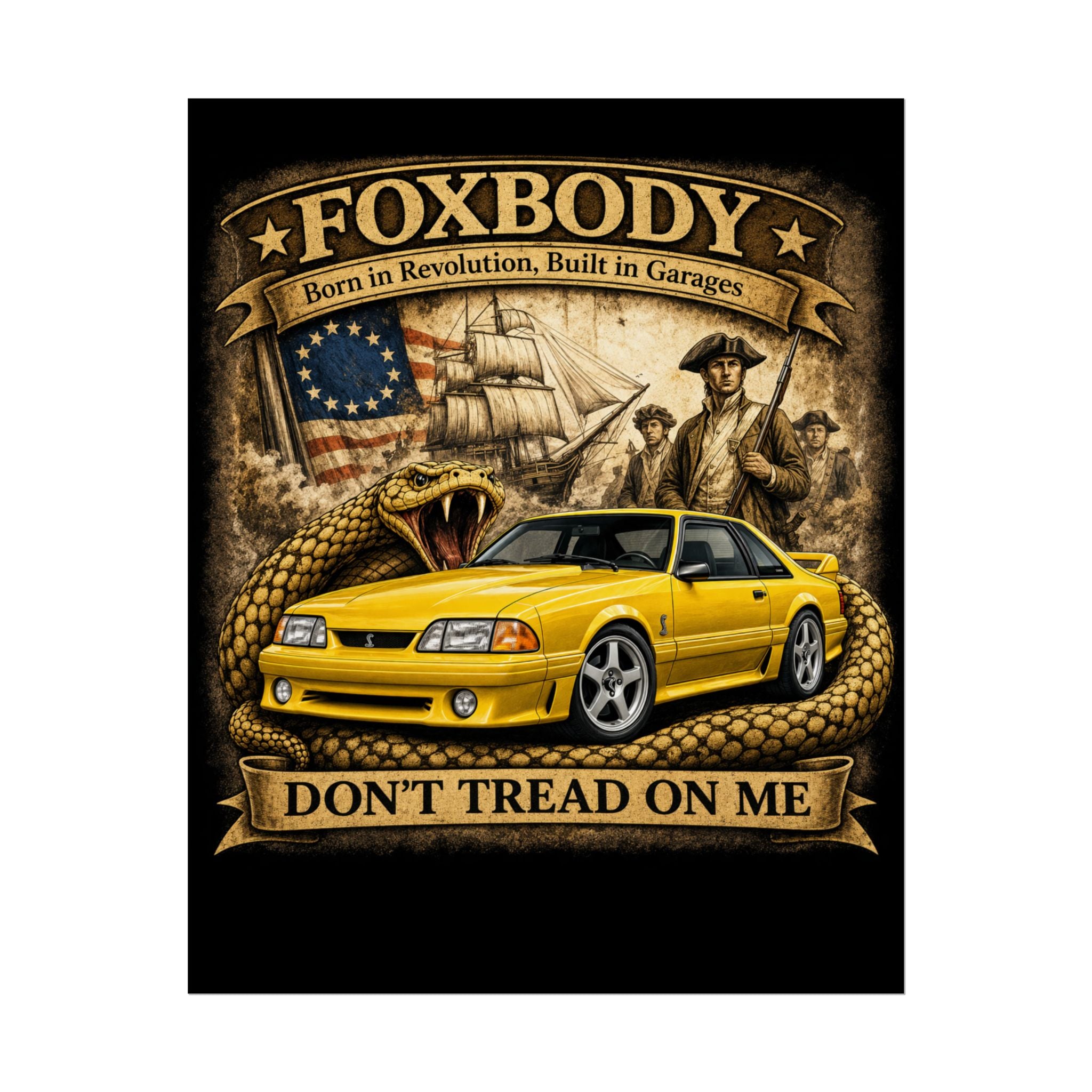 Foxbody Mustang Cobra Gadsden poster | Don't Tread On Me rolled poster