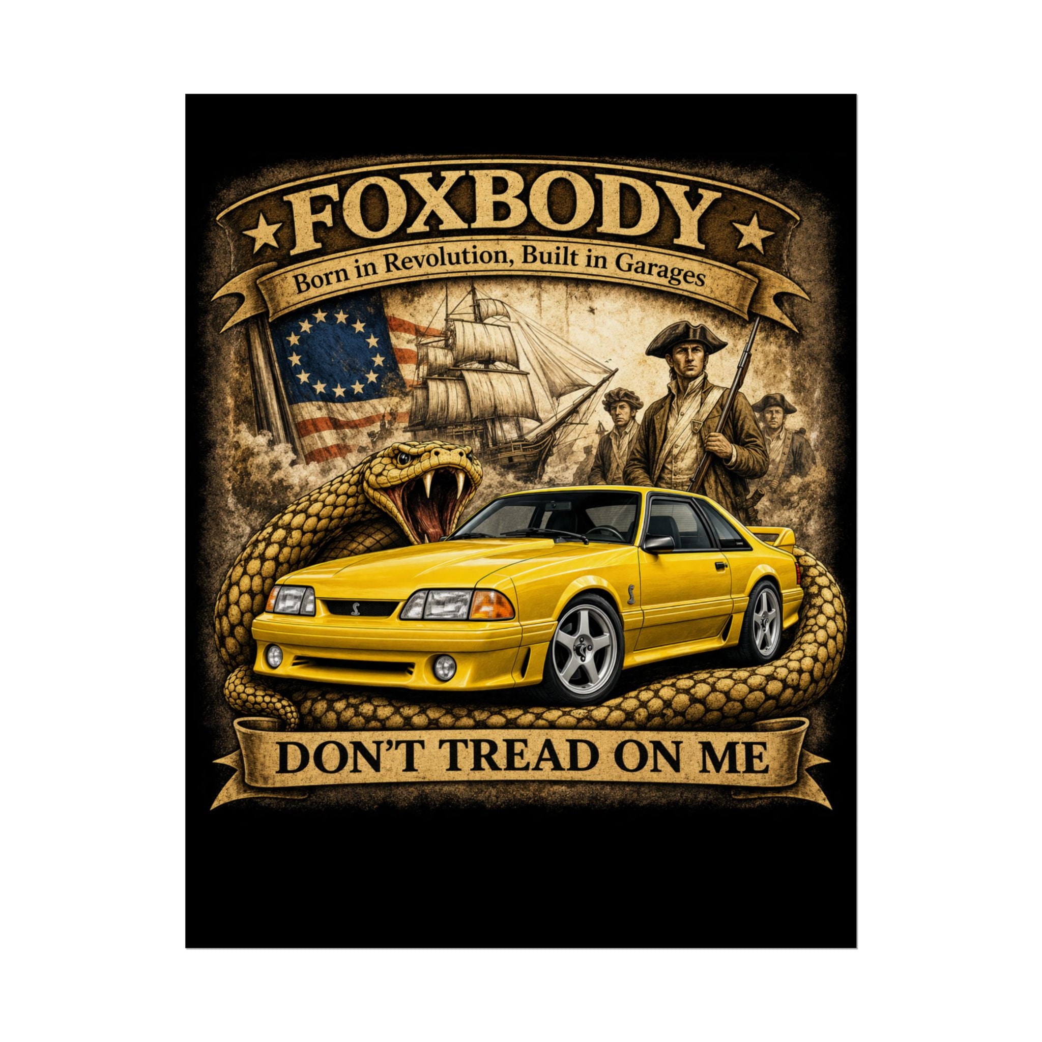 Foxbody Mustang Cobra Gadsden poster | Don't Tread On Me rolled poster