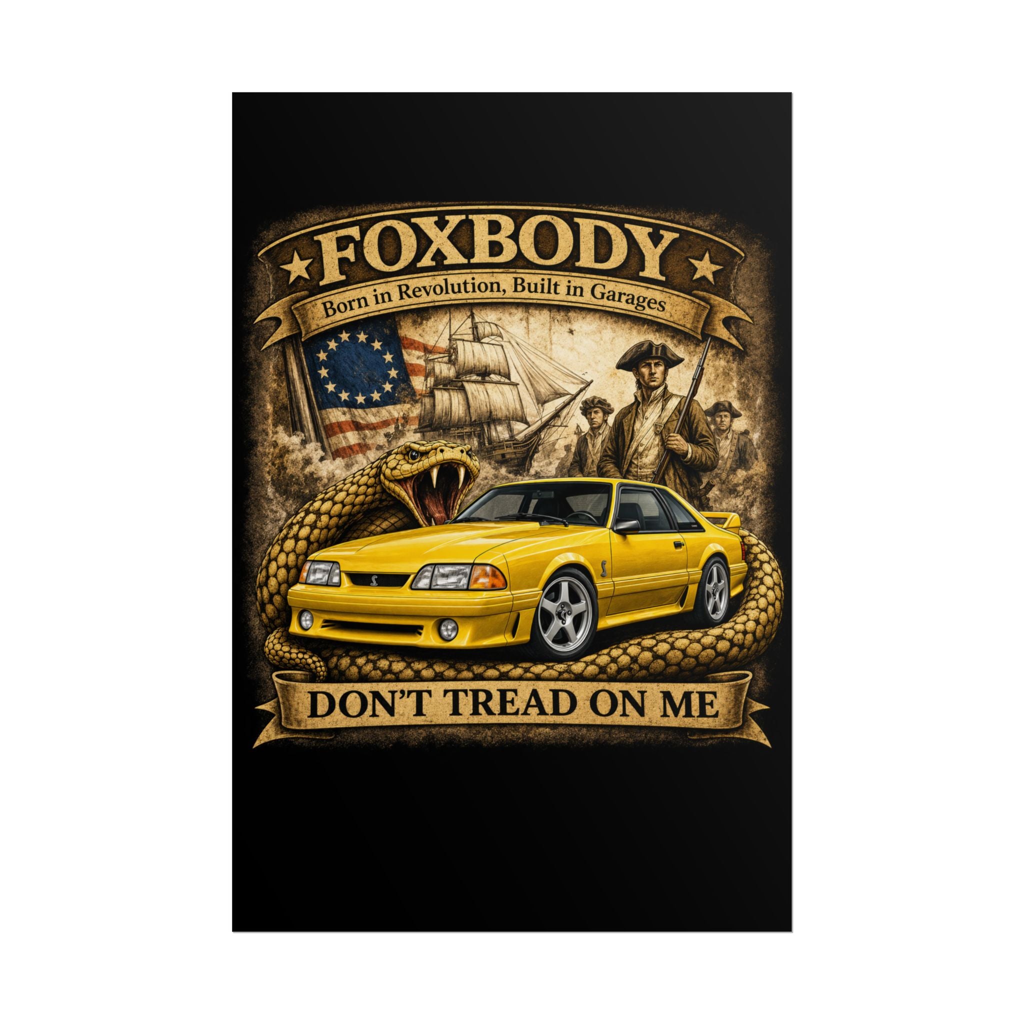 Foxbody Mustang Cobra Gadsden poster | Don't Tread On Me rolled poster